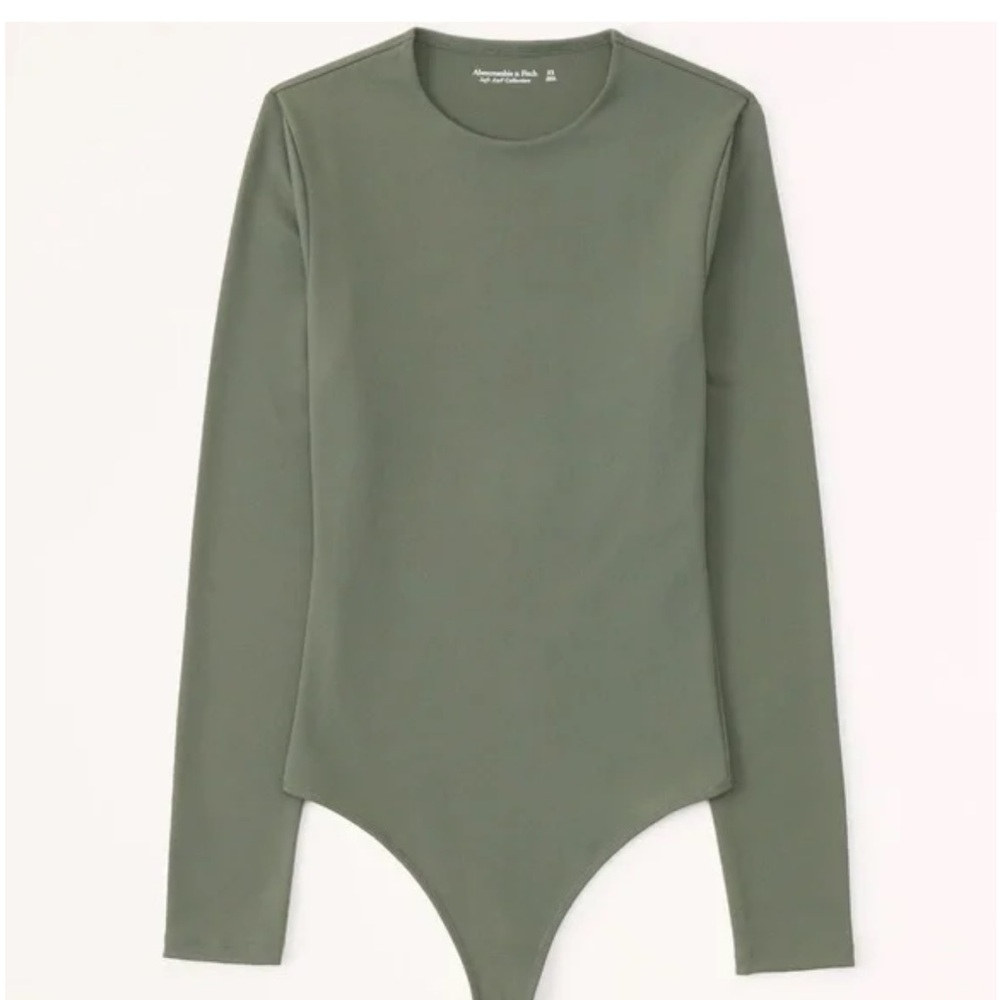 Abercrombie & Fitch Soft Matte Seamless Long-Sleeve Crew Bodysuit in Green